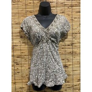 Decoded Womens Y2K Babydoll Top‎ Sz M Taupe Floral Beaded Fairy Grunge Whimsi